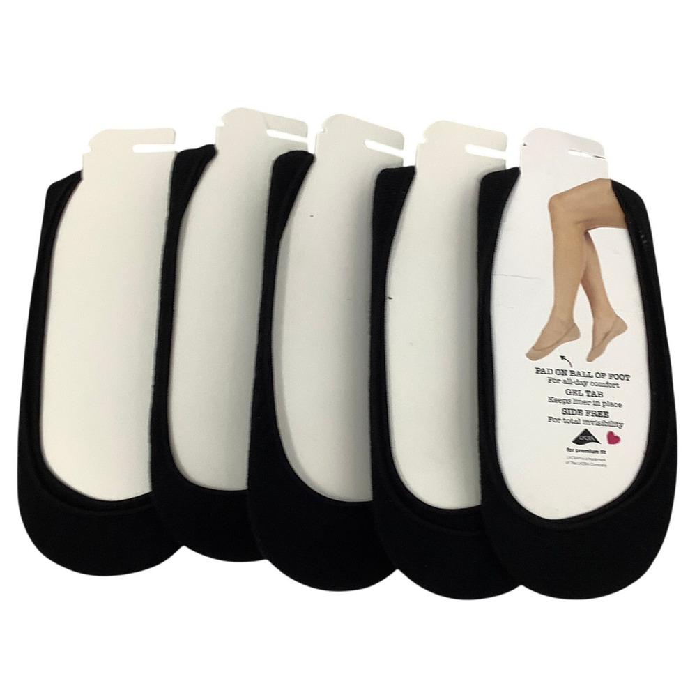 PEDS Black 5-Pack Microfiber Gel Tab & Cushion Pad No-Show Liner Socks H8-12